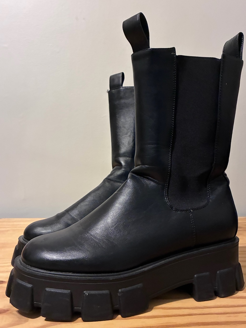 Chunky Platform Black Heeled Boots - Women's